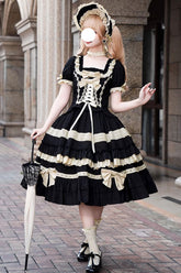 Black Chapter Seventh Night Short Sleeves Multi-layer Ruffle Bowknot Sweet Lolita Dress
